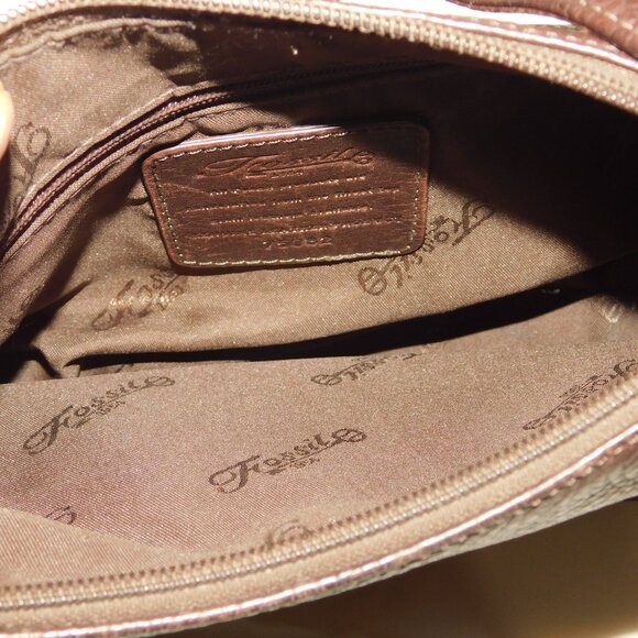 Fossil Brown Leather Handbag Shoulder Bag Purse - Picture 7 of 11